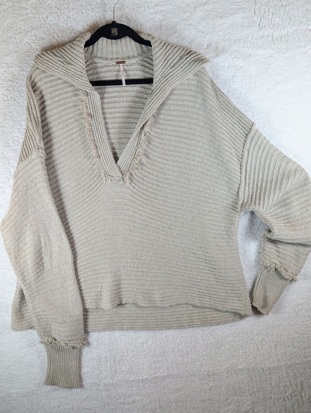 Free People Ivory Ribbed V-Neck Sweater - Picture 2 of 7